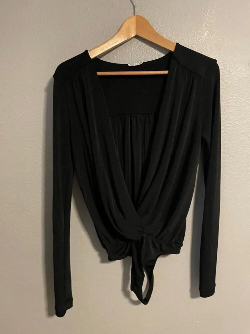 Intimately Free People Turnt Surplice Long Sleeve Bodysuit Black Small NWT